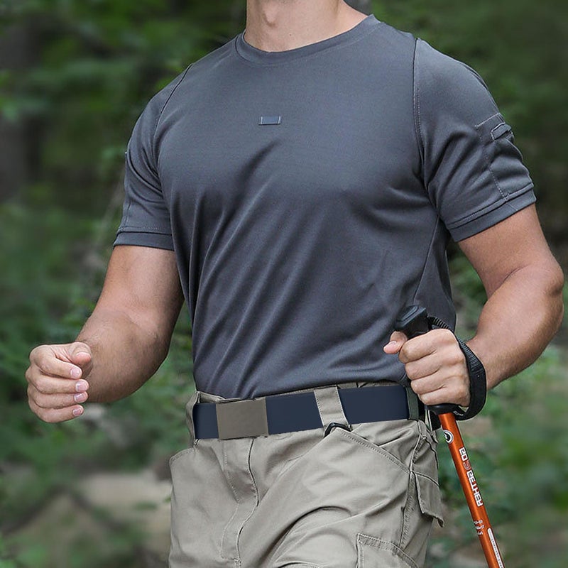 Mile High Life Canvas Web Belt | Cut to Fit Up to 52" | Flip-Top Matte Silver Nickel Buckle (Navy) - Image 5